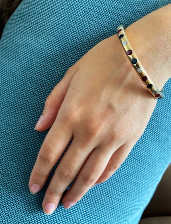 Bracelet Jonc Massif Or Diamants, Rubis & Saphirs