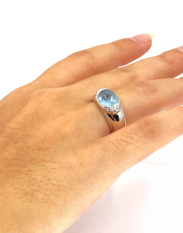 Bague Jonc Or blanc Aigue Marine & Diamants