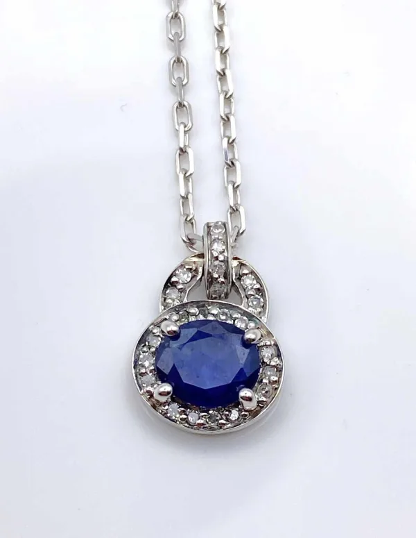 Collier Or Blanc 18k Saphir & Diamants