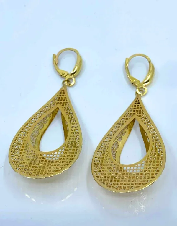 Boucles d'Oreilles Or Jaune Gouttes Filigranées