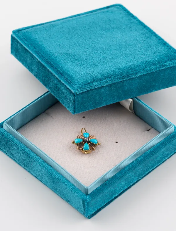 Pendentif Or Jaune, Turquoises & Diamant