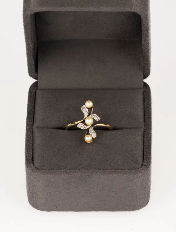 Bague Trilogie Or Jaune, Perles & Diamants