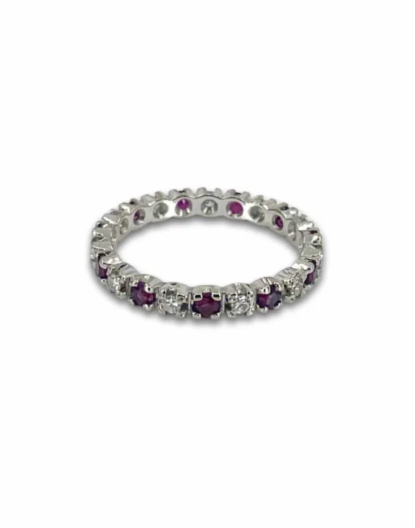 Alliance Tour Complet Or Blanc, Rubis & Diamants