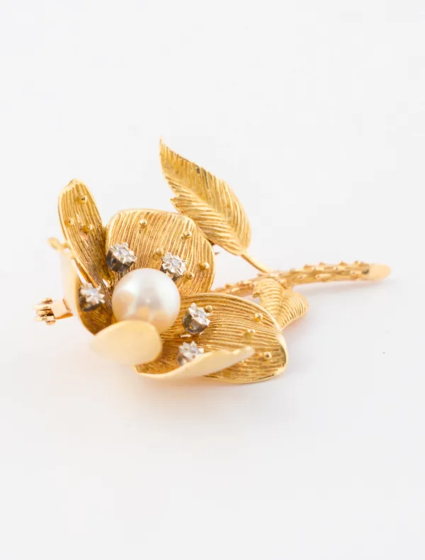 Broche Fleur Perle & Diamants