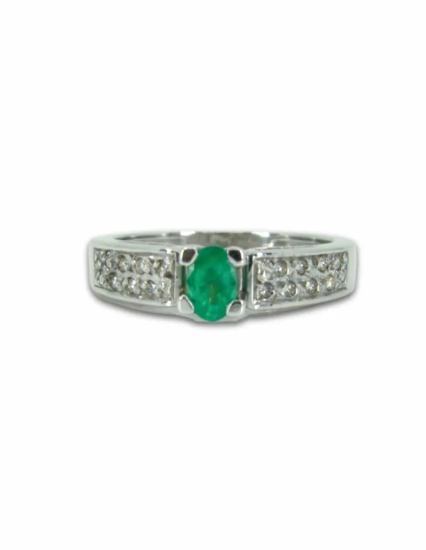 Bague Or Blanc, Emeraude & Diamants