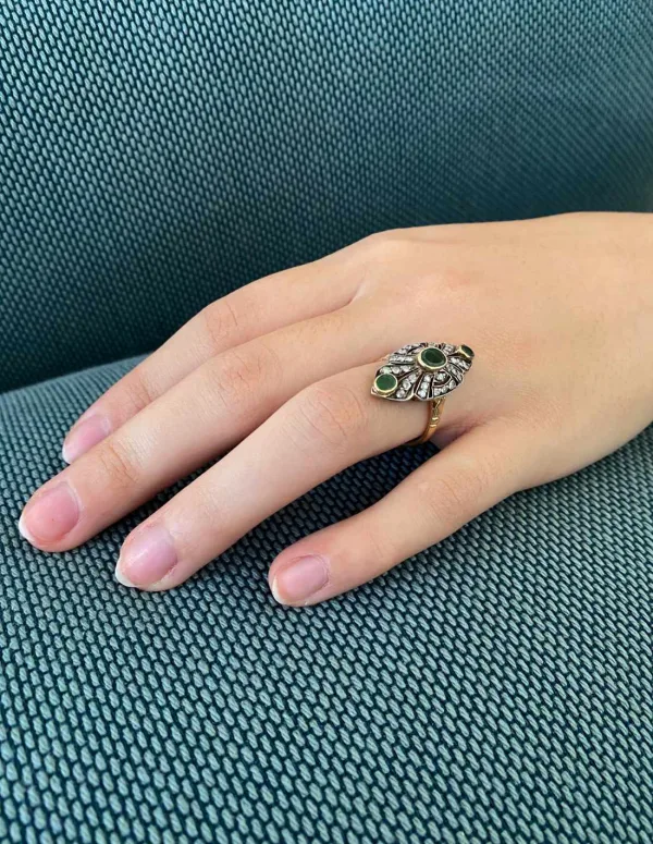 Bague Marquise Dentelle Bicolore Diamants & Emeraudes