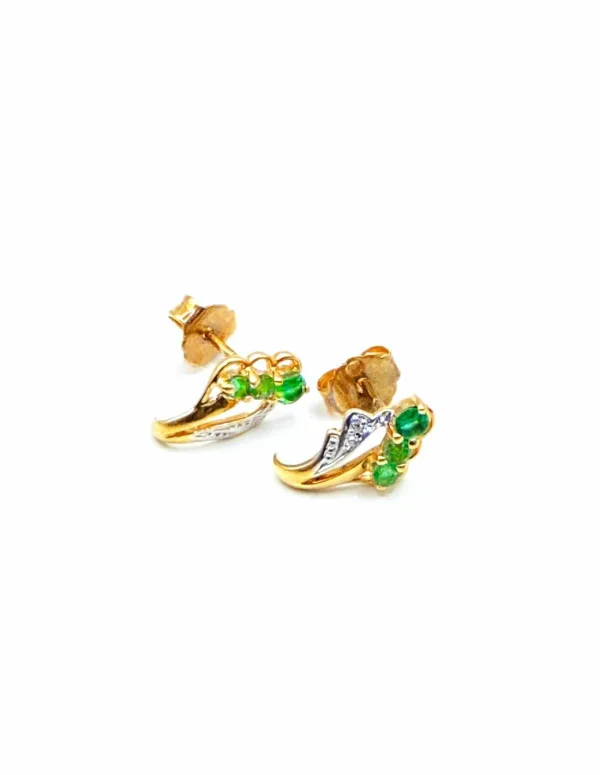 Boucles d'oreilles Or Jaune Emeraudes et diamants