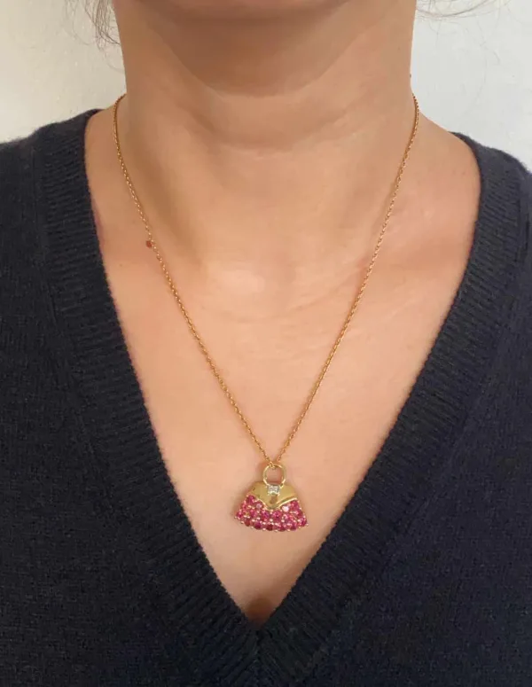 Pendentif " Sac à Main" Or 18K, Rubis & Diamant
