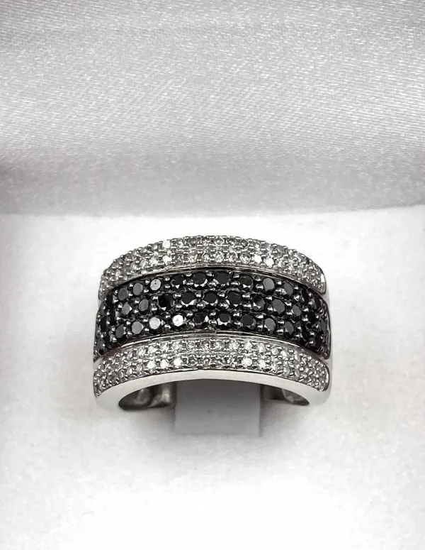Bague Or Blanc Demi-tour Pavage Diamants Bicolores
