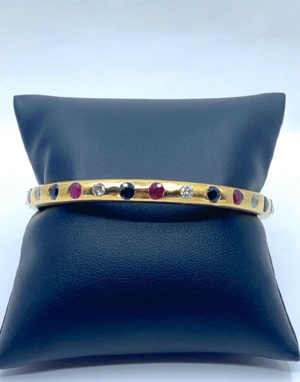 Bracelet Jonc Massif Or Diamants, Rubis & Saphirs