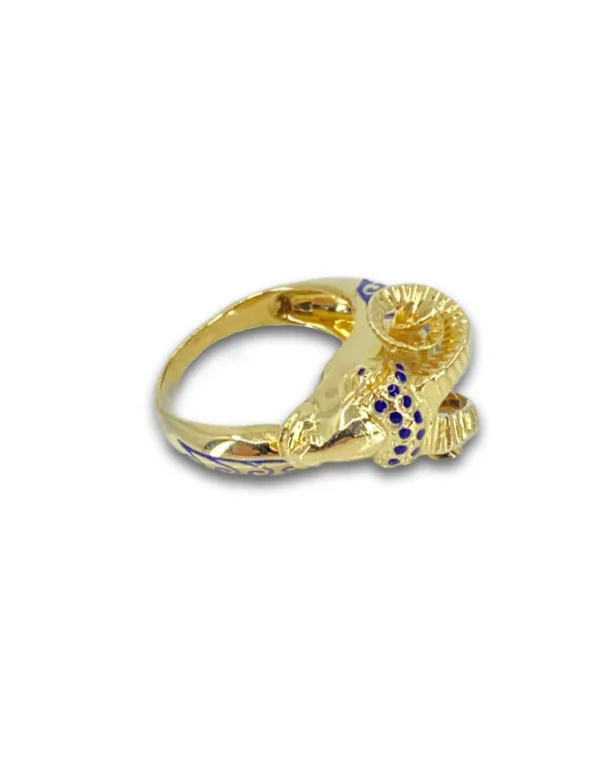 Bague Tête de Bélier Or Jaune & Email Bleu