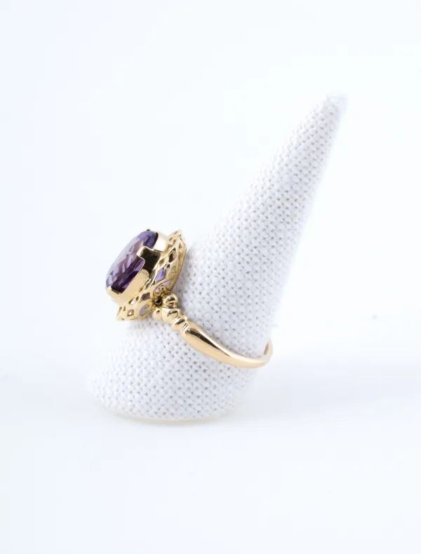 Bague Panier Ciselé Or Jaune & Amethyste