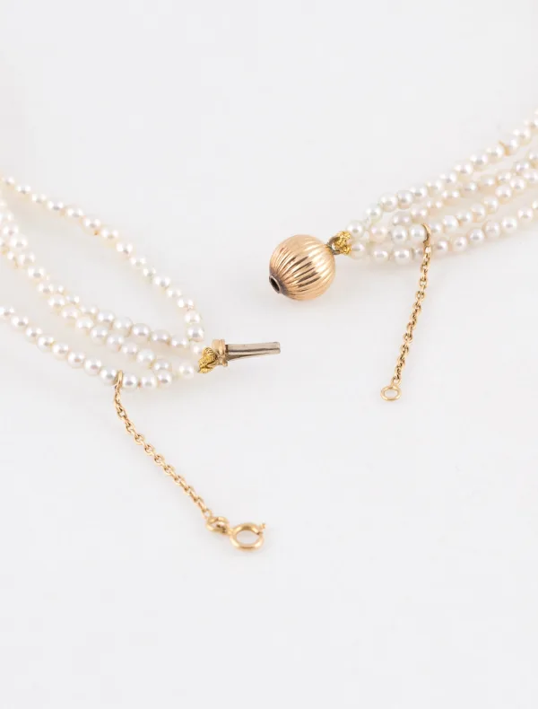 Collier Perles fines 4 Rangs & Fermoir Or Jaune