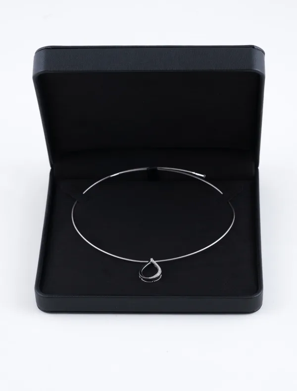 Collier Cable & Pendentif Goutte Or Blanc et Diamants