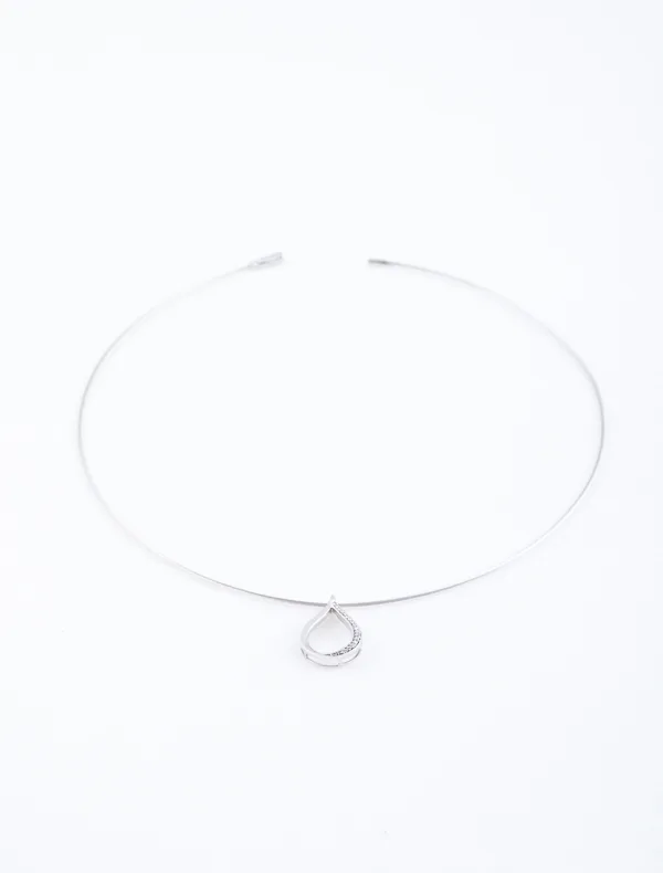 Collier Cable & Pendentif Goutte Or Blanc et Diamants
