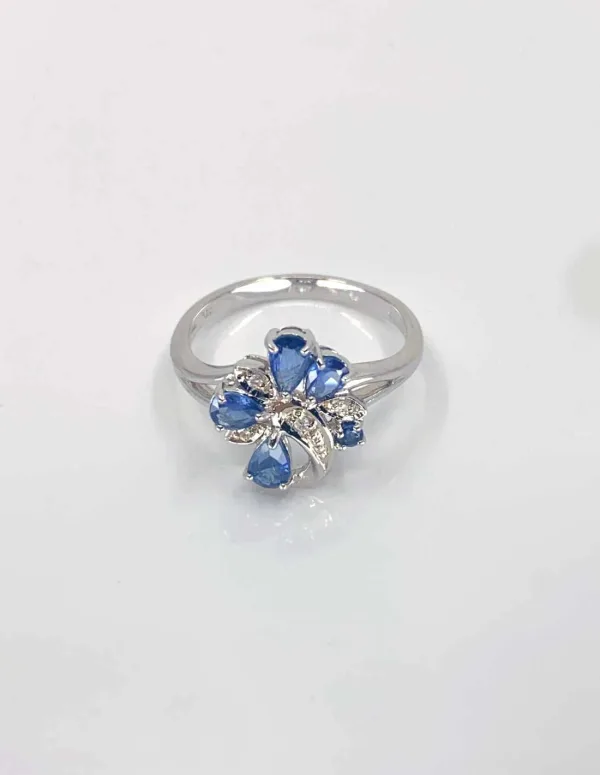 Bague Florale Or Blanc Saphirs & Diamants