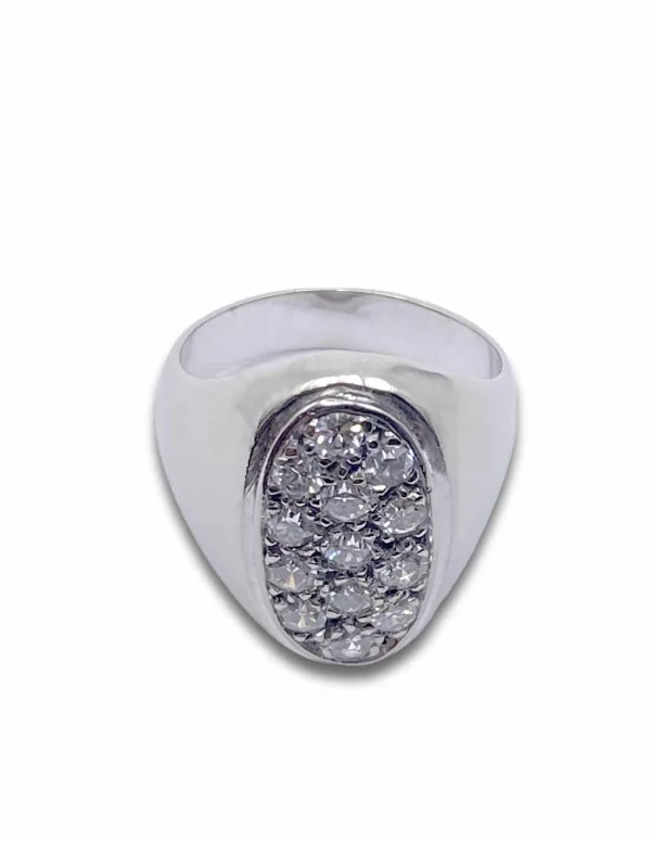 Chevalière Or Blanc 18K & Diamants