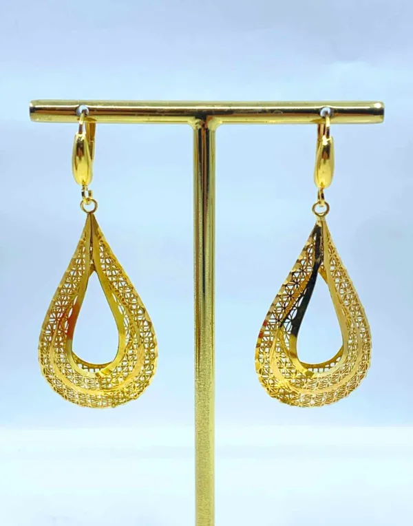 Boucles d'Oreilles Or Jaune Gouttes Filigranées