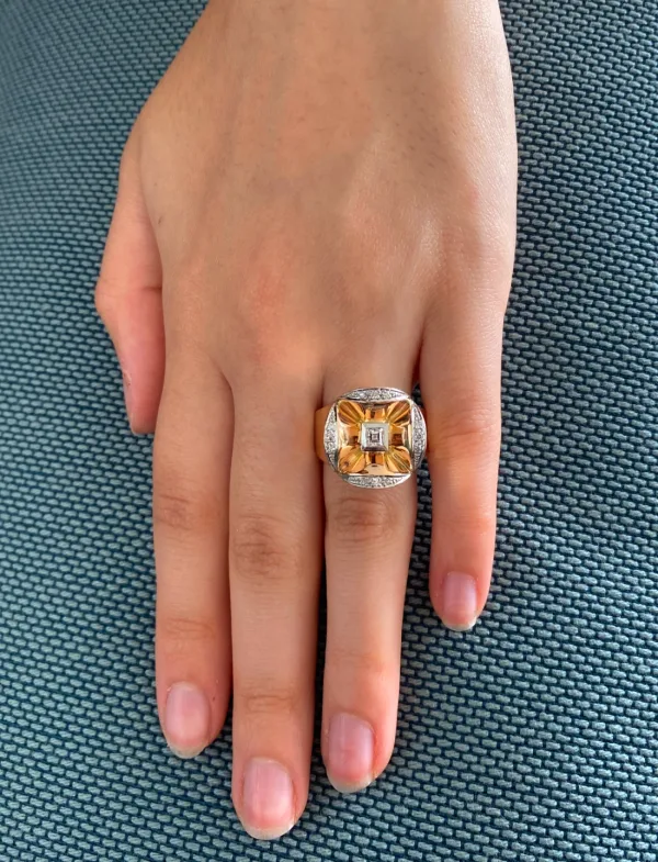 Bague Chevalière Vintage Or, Platine & Diamants