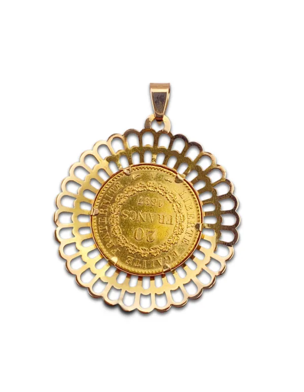 Rare Pendentif Vintage Pièce 2O Francs Or