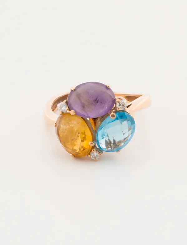 Bague 3 Pierres & Diamants Or Jaune