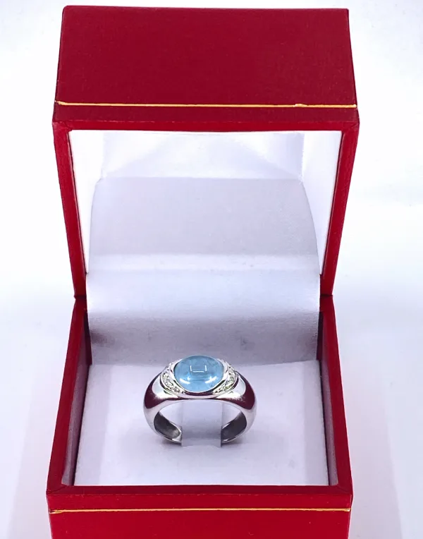Bague Jonc Or blanc Aigue Marine & Diamants