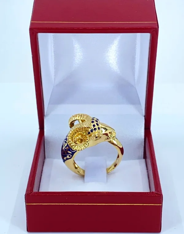 Bague Tête de Bélier Or Jaune & Email Bleu
