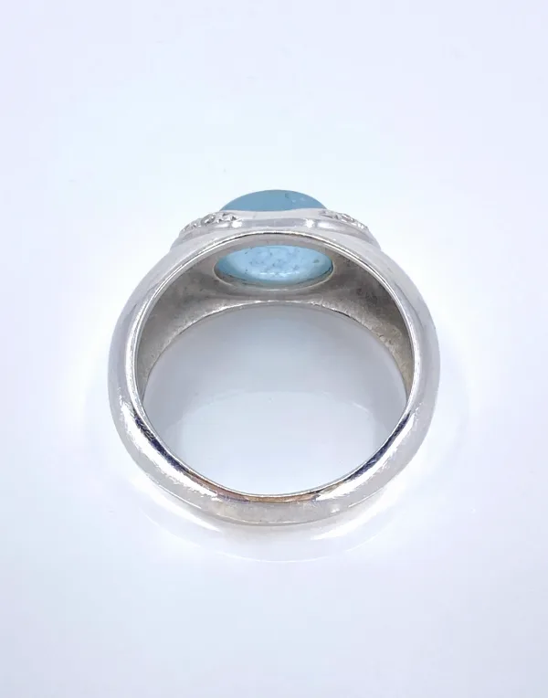 Bague Jonc Or blanc Aigue Marine & Diamants