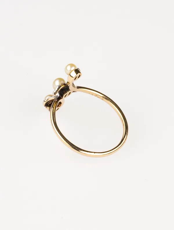 Bague Trilogie Or Jaune, Perles & Diamants