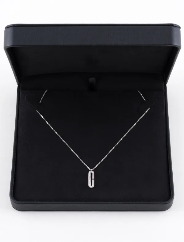 Collier Or Blanc Initiale C & Diamants