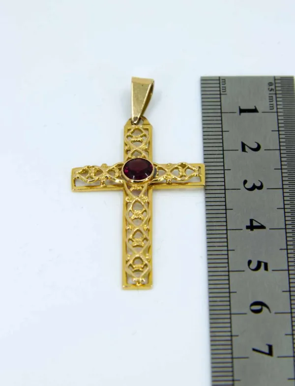 Pendentif Crucifix Vintage Or Jaune & Grenat