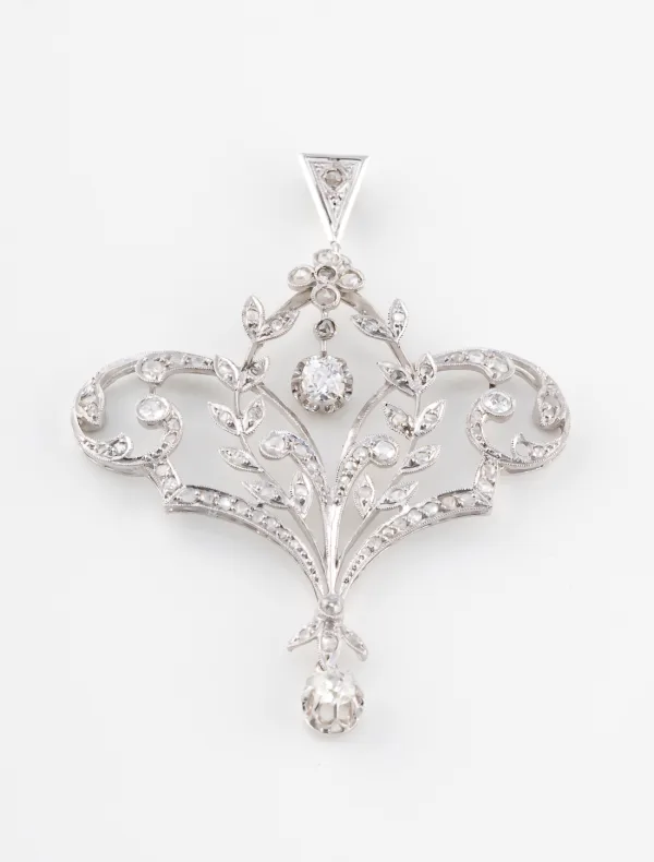 Rare Pendentif Ancien Or Blanc & Diamants