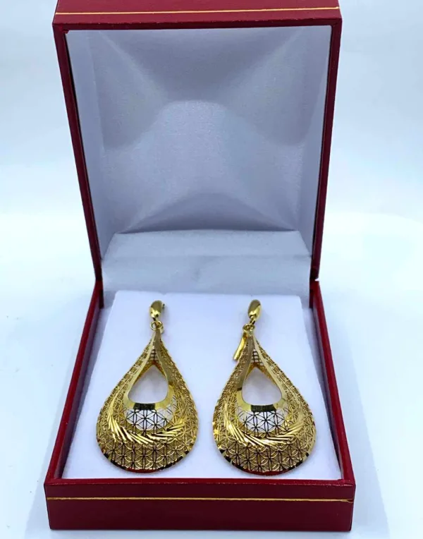 Boucles d'Oreilles Or Jaune Gouttes Filigranées