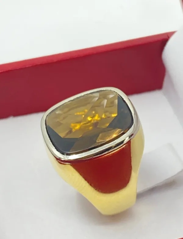 Bague Chevalière Or Jaune & Quartz Fumé