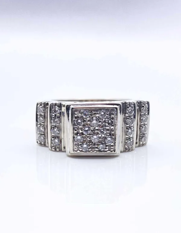 Bague Tank Or Blanc 18k Pavée Diamants