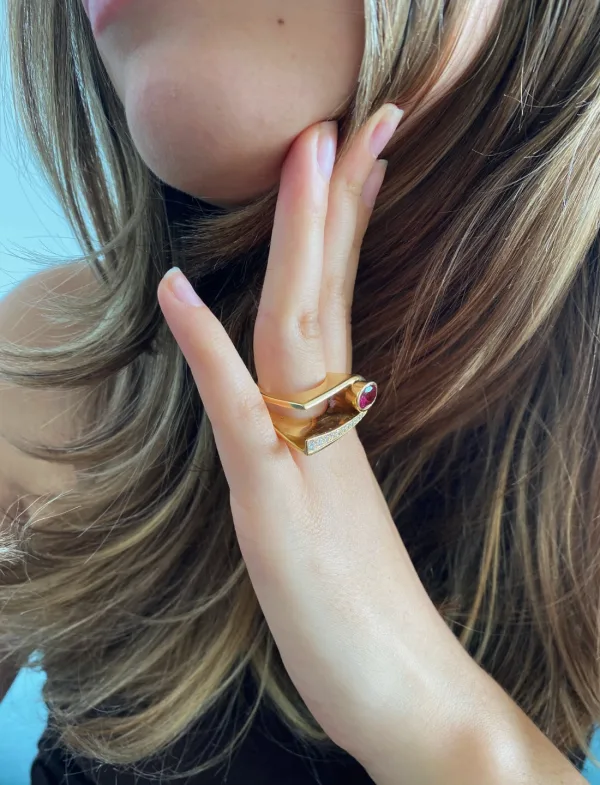 Bague Créateur Or, Saphir Rose & Diamants